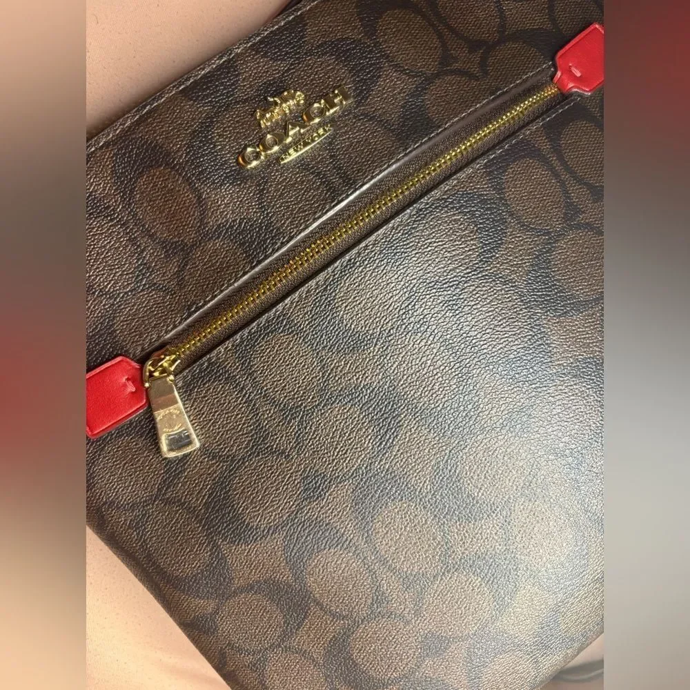 Coach Signature Rowan Brown and Red‎ Crossbody